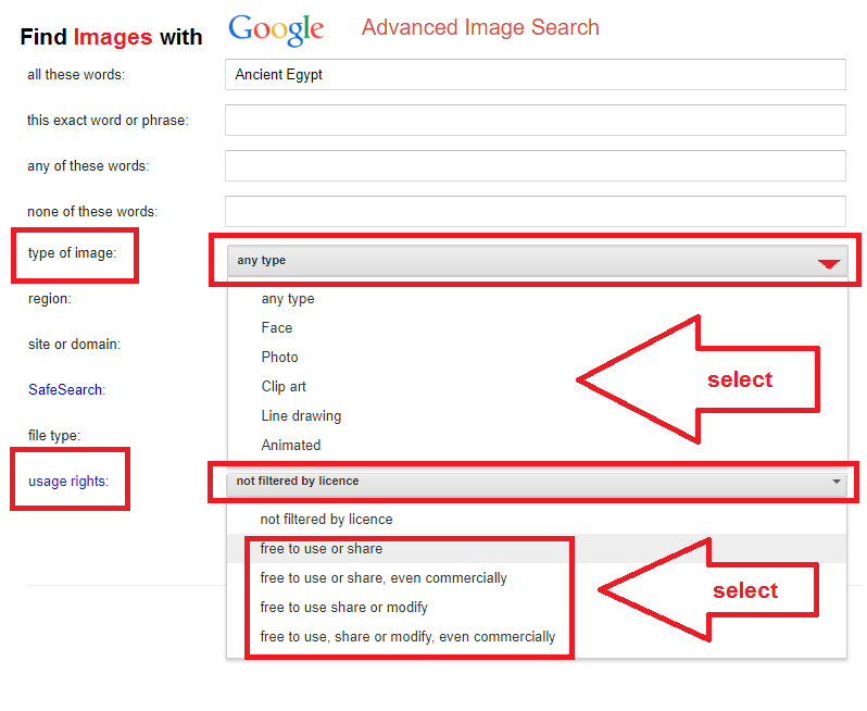 google advanced search copyright free images